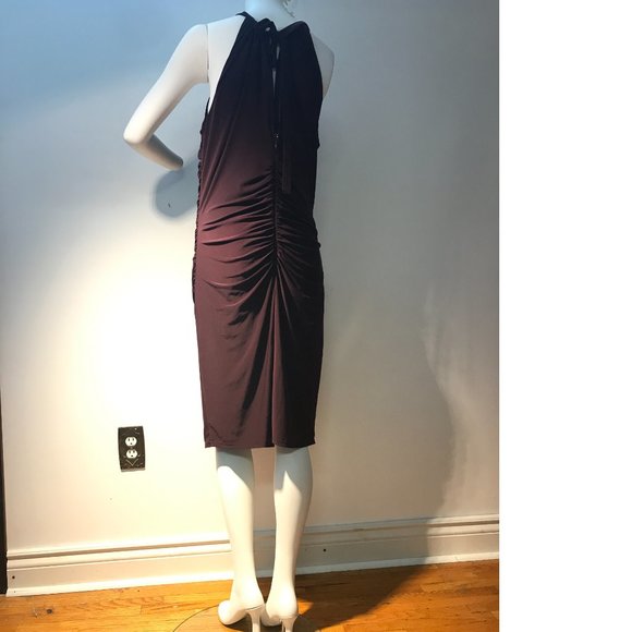 Le Chateau Dark Wine Red Gold Formal Cocktail Drape Halter Neck Bodycon … - Picture 2 of 6